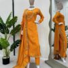 Chinon Silk Suits Wedding Yellow Salwar Haldi Outfits