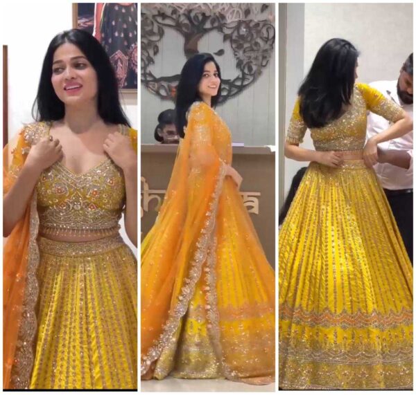 Designer Faux Georgette Embroidered Haldi Lehenga – Elegant & Stylish Bridal Wear - Image 5