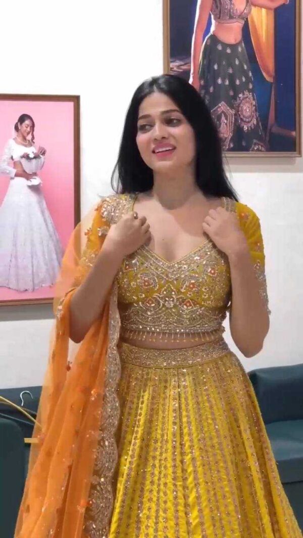 Designer Faux Georgette Embroidered Haldi Lehenga – Elegant & Stylish Bridal Wear - Image 6