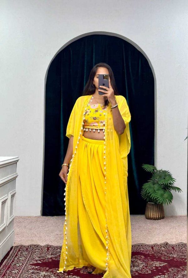 Georgette Suits & Dresses | Indo-Western Yellow Haldi Suits