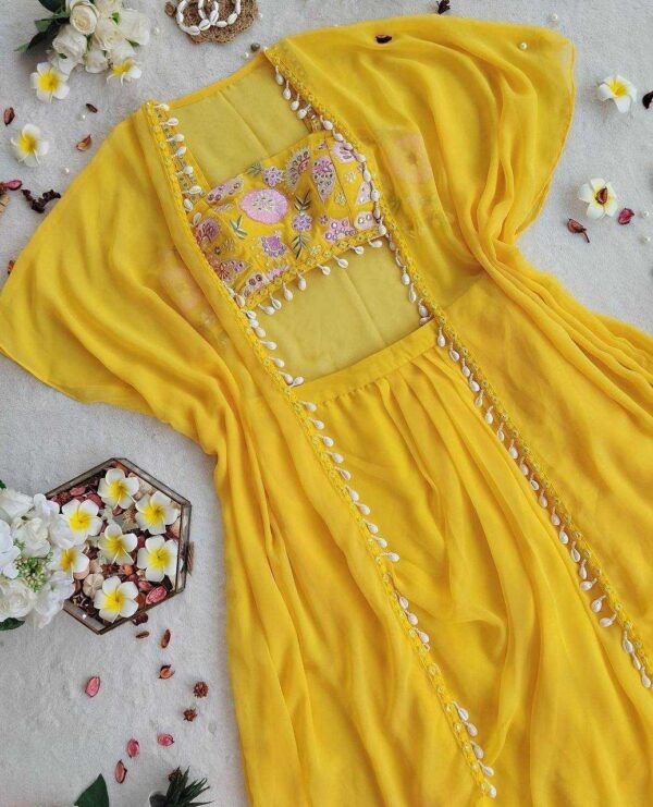 Georgette Suits & Dresses | Indo-Western Yellow Haldi Suits - Image 2