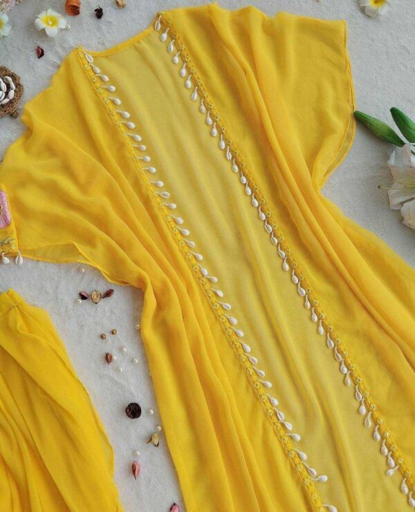 Georgette Suits & Dresses | Indo-Western Yellow Haldi Suits - Image 3