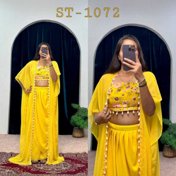 Georgette Suits & Dresses | Indo-Western Yellow Haldi Suits - Image 4