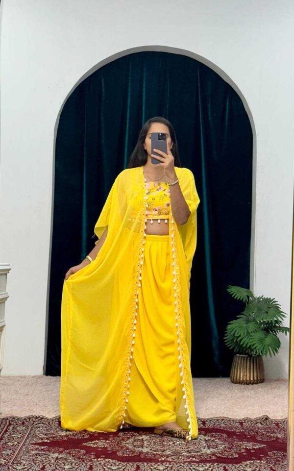 Georgette Suits & Dresses | Indo-Western Yellow Haldi Suits - Image 5