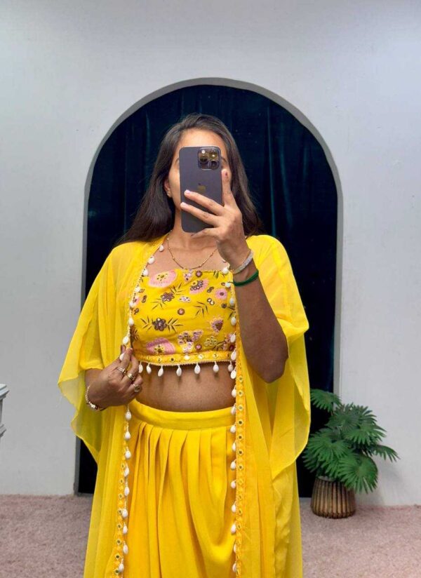 Georgette Suits & Dresses | Indo-Western Yellow Haldi Suits - Image 6