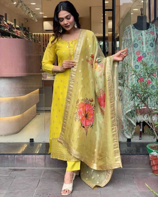 Viscose Chanderi Suits - Yellow Haldi Outfits & Designer Salwar