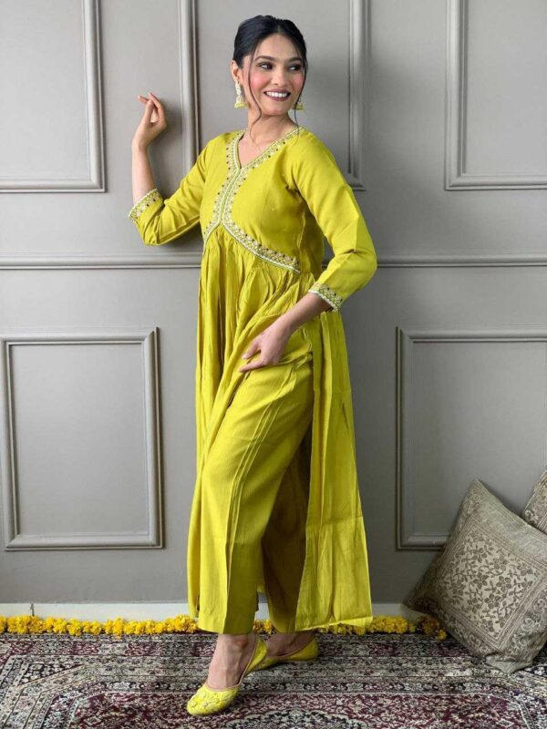 Viscose Chanderi Suits - Alia Cut Haldi Outfits - Image 4