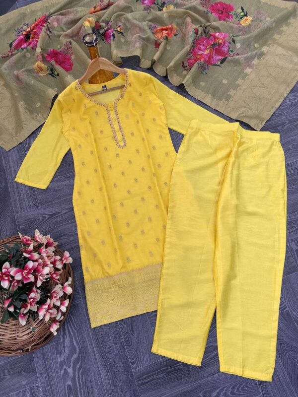 Viscose Chanderi Suits - Yellow Haldi Outfits & Designer Salwar - Image 4