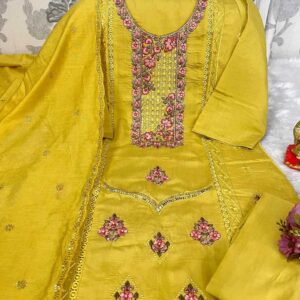 Viscose Straight Cut Suit with Handwork – Festive Wear